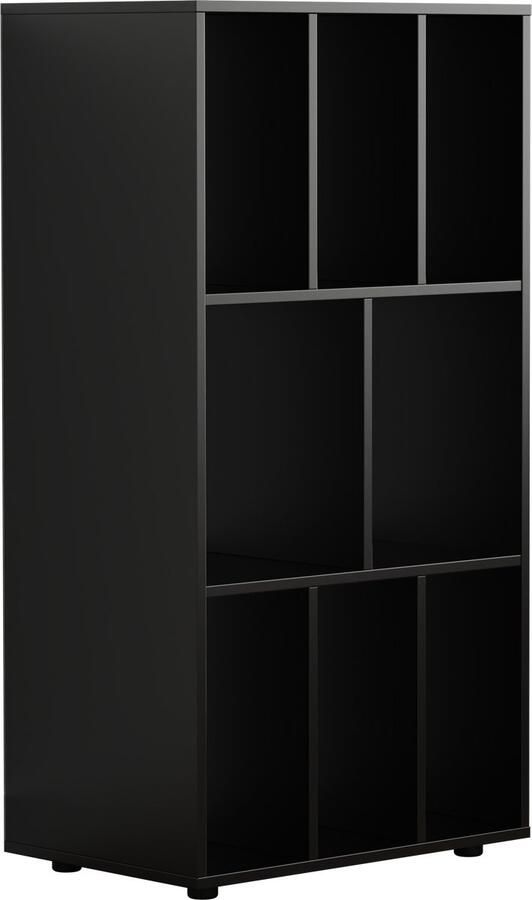 VDD Vakkenkast LP vinyl opbergkast platenkast opbergrek platenrek boekenkast 8 vakken – zwart