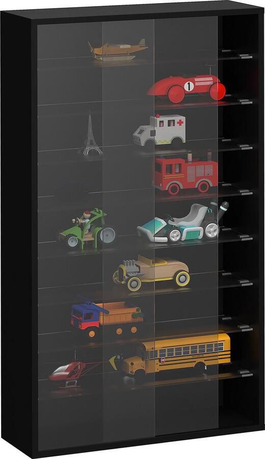 VDD Vitrinekast staand of hangend Wandvitrine Vitrine Glazen kast Wandvitrine Verzamelkast Glazen kast Schuifdeuren 60 x 105 x 20 cm Zwart