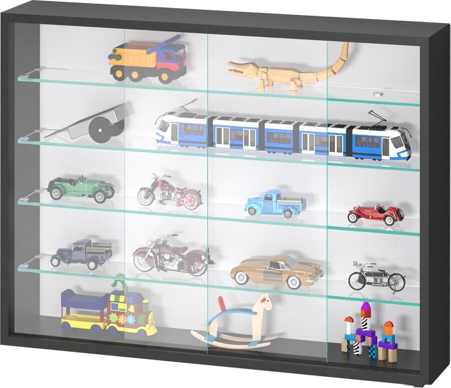 VDD Vitrinekast Staande Vitrine Kast Hangende Wandvitrine Met Schuifdeuren Glas Verzamelen Showcase Glazen Showcase 75 x 55 x 12 cm