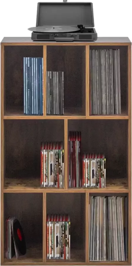VDD LP platen opbergkast platenkast opbergen lp vinyl platen boekenkast vintage bruin - Foto 1