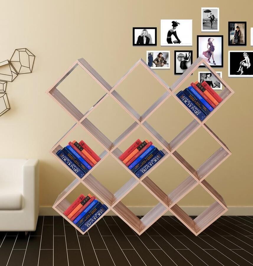 VDD Vinyl Wish Boekenkast Vinyl LP kast roomdivider open design Nelis 13 vakken Licht eiken