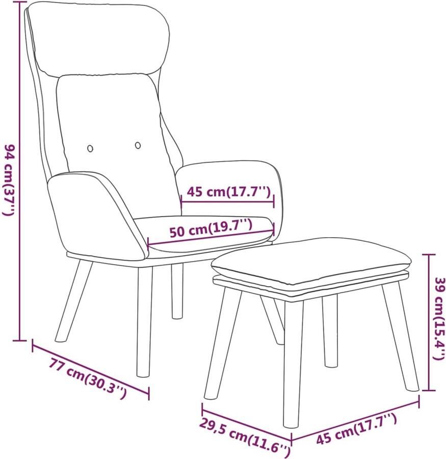 VidaXL Relaxstoel met voetenbankje kunstleer en stof blauw - Foto 3