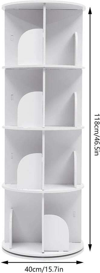 Vécarti Boekenkast Wit 4-laags 360° draaiend displayrek Boekenplank 40cmx118cm