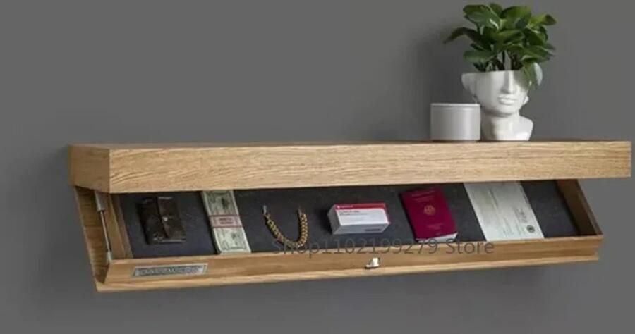 Vécarti Zwevende wandkast Hout Opbergdoos Magische klep Verborgen Wandgemonteert Woonkamer Slaapkamer