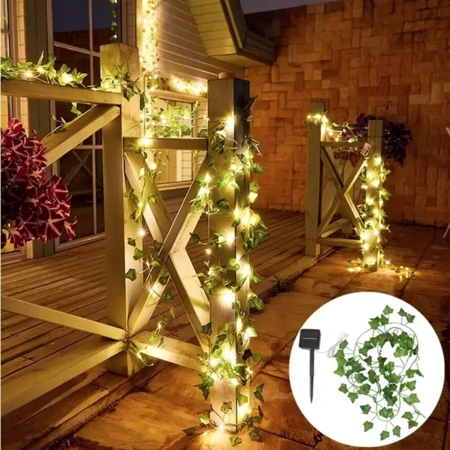 Veco Buiten Kunstplant LED IP65 Waterdicht Zonne-energie Hanglampen Kunstmatige Outdoor Ivy Leaf Plants Voor Hek Muur Opknoping Decoratie Warm Wit 8 Mode Lighting