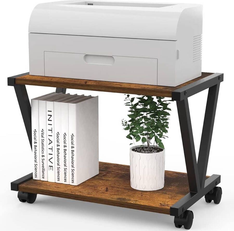 VEDECASA Retro desktop printerstandaard 2-traps onder bureau houten printer rek traditionele industriële boerderij hout opslag boek plank tafel organizer voor thuis kantoor stijlvol robuust