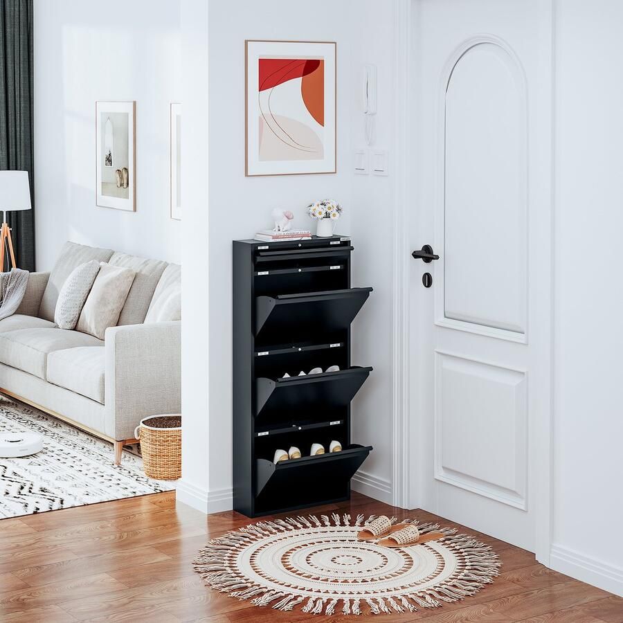 Veehaus Graham Praktisch Schoenenrek -Schoenenrek Antraciet Schoenenrek met 3 Niveaus Extra Niveau Schoenenkast Antraciet Schoenenrek metaal industrieel Metaal 50 x 114 x 15cm -Antraciet