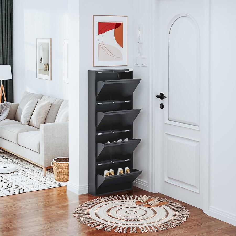 Veehaus Griffin Praktisch Schoenenrek -Schoenenrek Antraciet Schoenenrek met 4 Niveaus Schoenenkast Antraciet Schoenenrek metaal industrieel Metaal 50 x 137 x 15cm -Antraciet