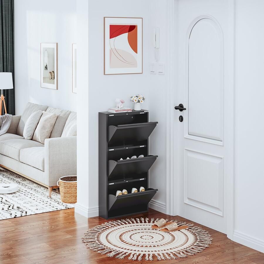 Veehaus Kelley Praktisch Schoenenrek -Schoenenrek zwart Schoenenrek met 3 Niveaus Schoenenkast zwart Schoenenrek metaal industrieel Metaal 50 x 104 x 15cm -Zwart - Foto 3