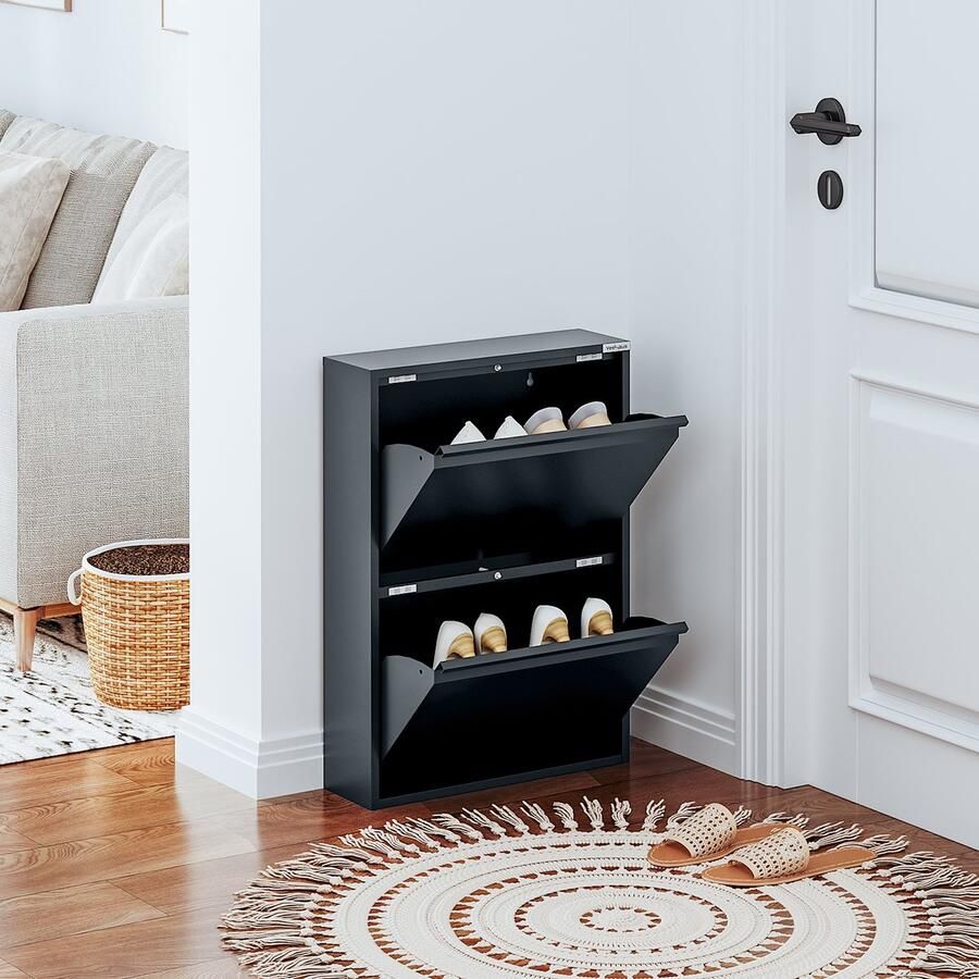 Veehaus Paplet Praktisch Schoenenrek -Schoenenrek antraciet Schoenenrek met 2 Niveaus Schoenenkast antraciet Schoenenrek metaal industrieel Metaal 50 x 70 x 15cm -Antraciet
