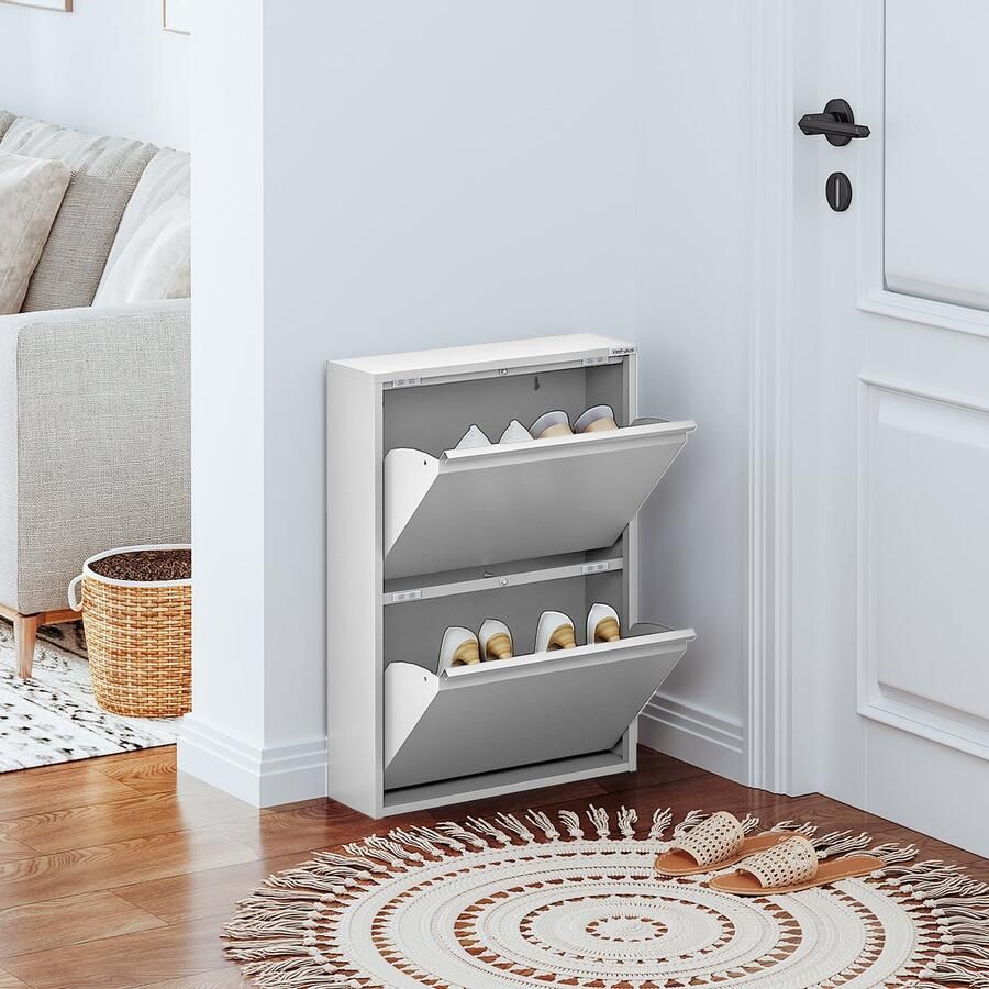 Veehaus Paplet Praktisch Schoenenrek -Schoenenrek grijs Schoenenrek met 2 Niveaus Schoenenkast grijs Schoenenrek metaal industrieel Metaal 50 x 70 x 15cm -Grijs