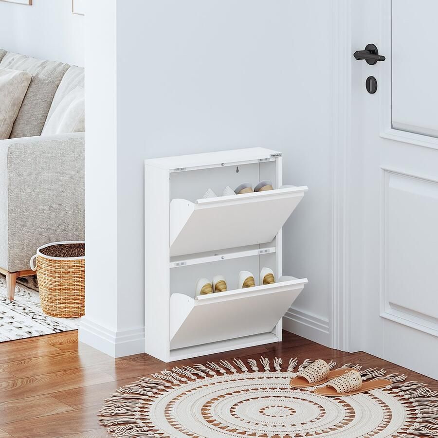 Veehaus Paplet Praktisch Schoenenrek -Schoenenrek wit Schoenenrek met 2 Niveaus Schoenenkast wit Schoenenrek metaal industrieel Metaal 50 x 70 x 15cm -Wit