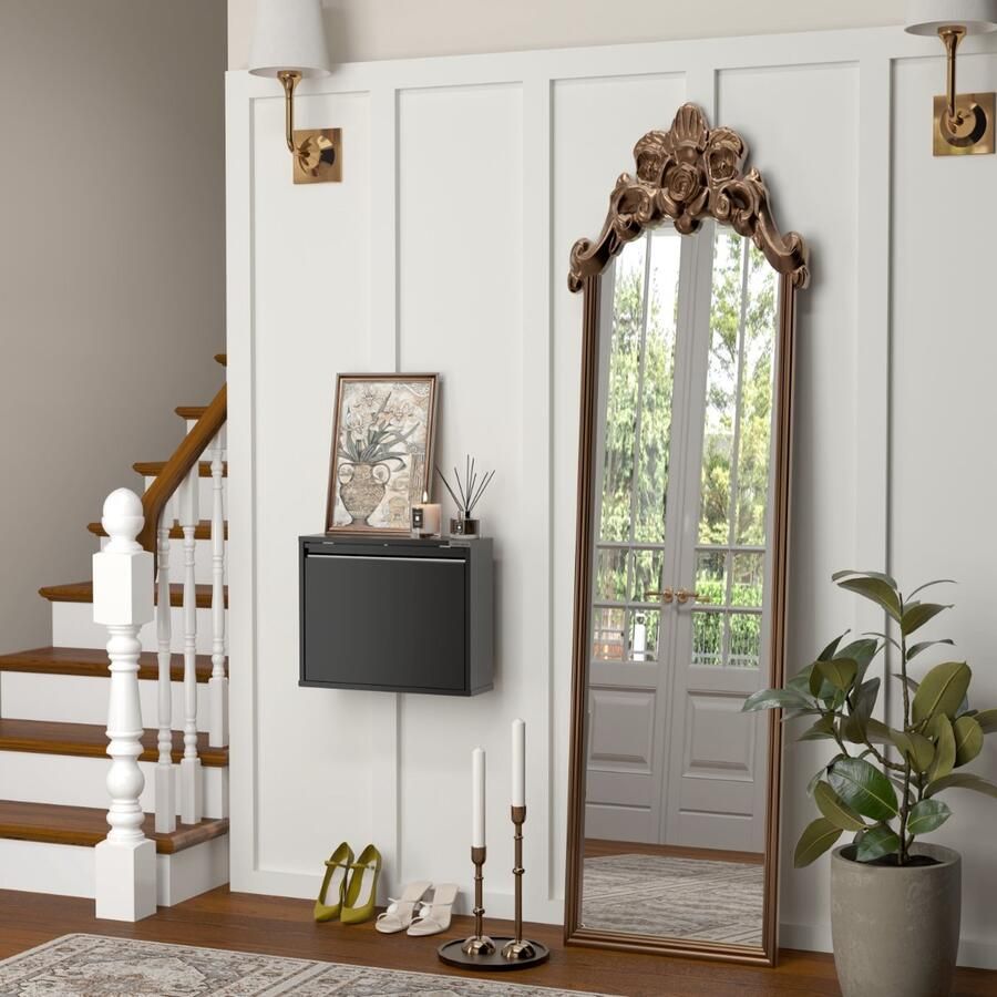 Veehaus Solea Schoenenkast zwart Schoenenrek met 1 Niveaus Metaal industrieel 50 x 40 x 15cm -Zwart