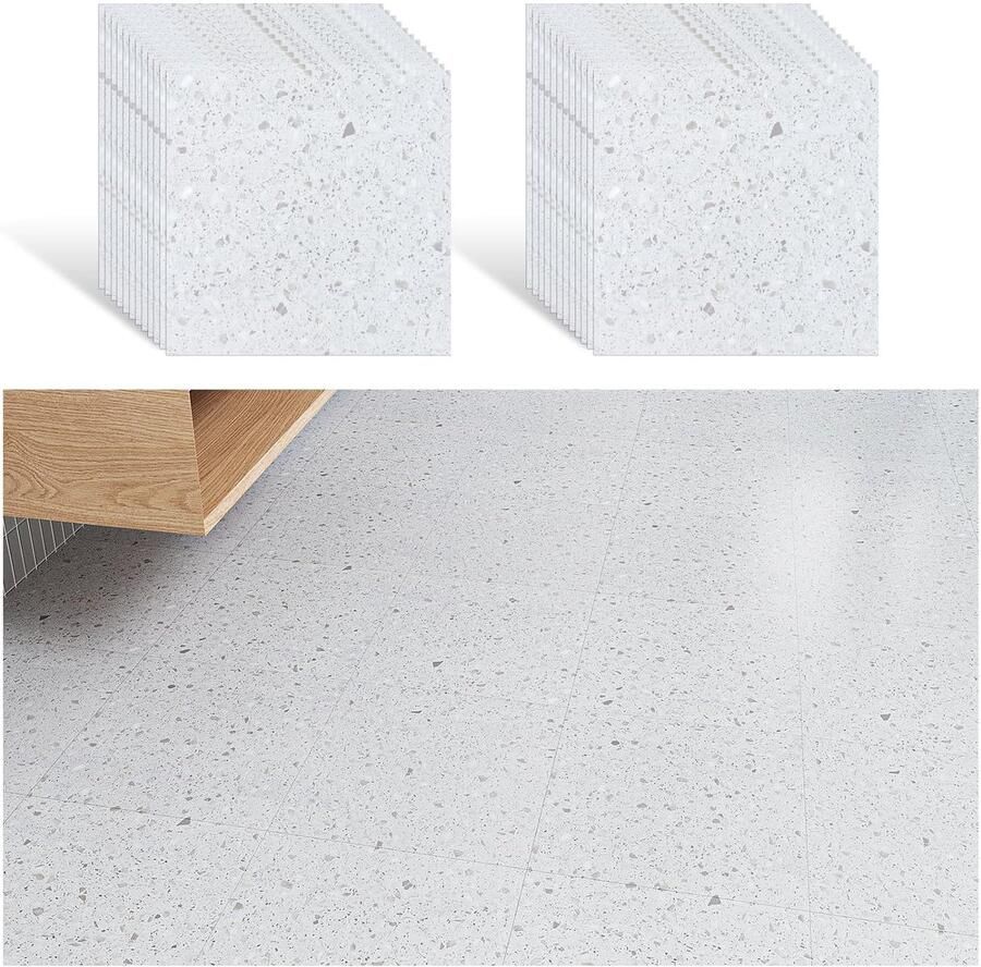 Veelike Zelfklevende PVC-vloertegels Graniet Wit Set van 24 Hoogwaardige kwaliteit