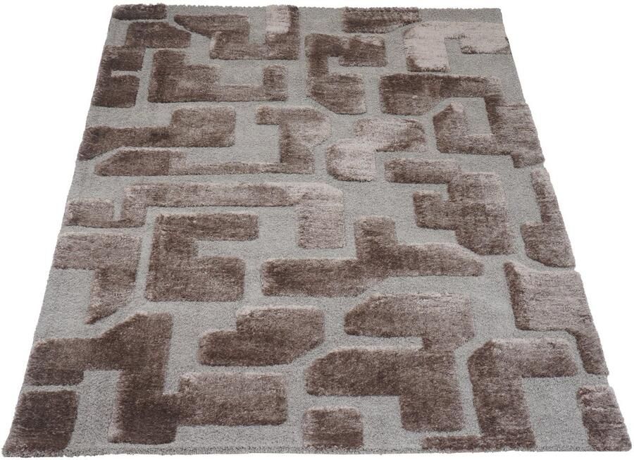Veer Carpets Vloerkleed Liana Bruin 160 x 230 cm Design Hoog-Laag Vloerkleed met Grafisch Labyrint Patroon in Scandinavische Japandi Stijl