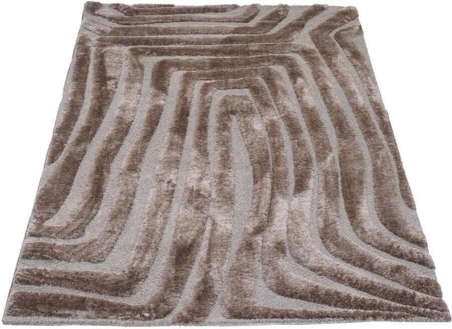 Veer Carpets Vloerkleed Lima Bruin 240 x 340 cm -Design Hoog-Laag Vloerkleed met Grafisch Labyrint Patroon in Scandinavische Japandi Stijl