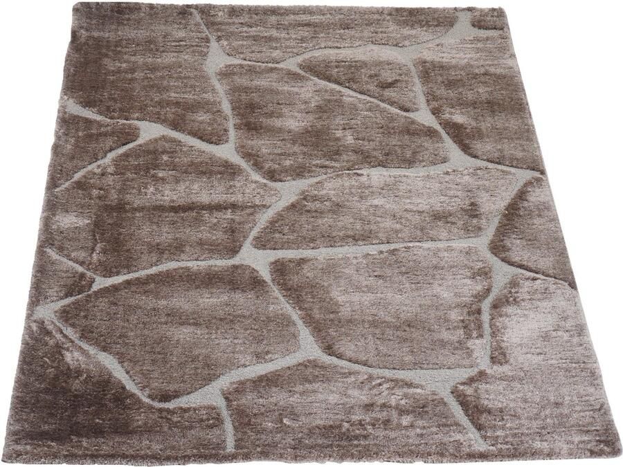 Veer Carpets Vloerkleed Macy Bruin 200 x 290 cm Design Hoog-Laag Vloerkleed met Organisch Keien Patroon in Scandinavische Japandi Stijl