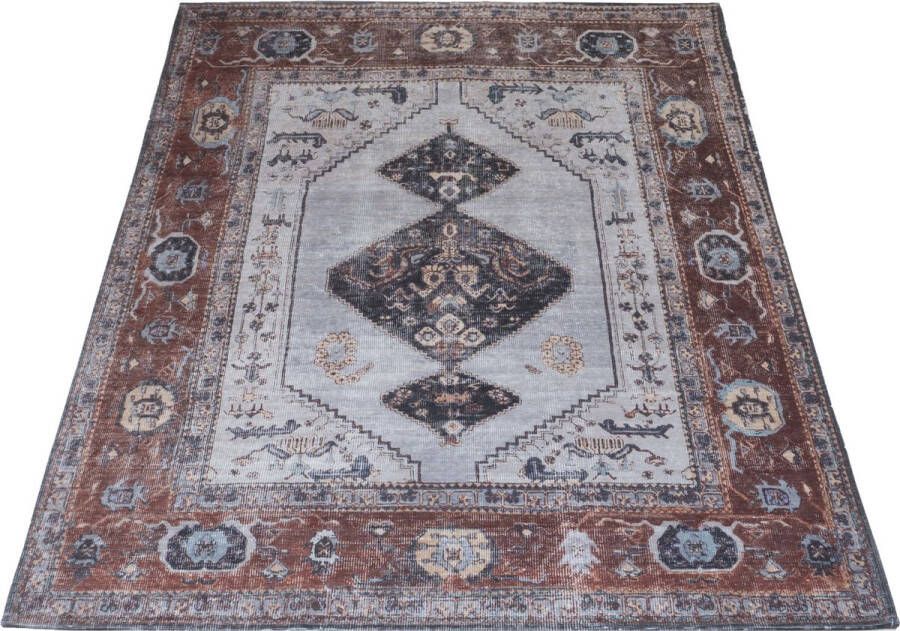 Veer Carpets Vloerkleed Karaca Antraciet Brown 09 70 x 140 cm