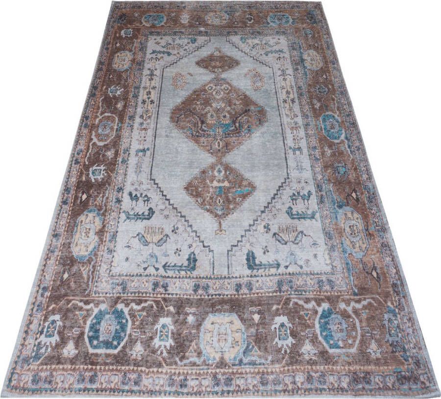 Veer Carpets Vloerkleed Karaca Blue Brown 06 70 x 140 cm