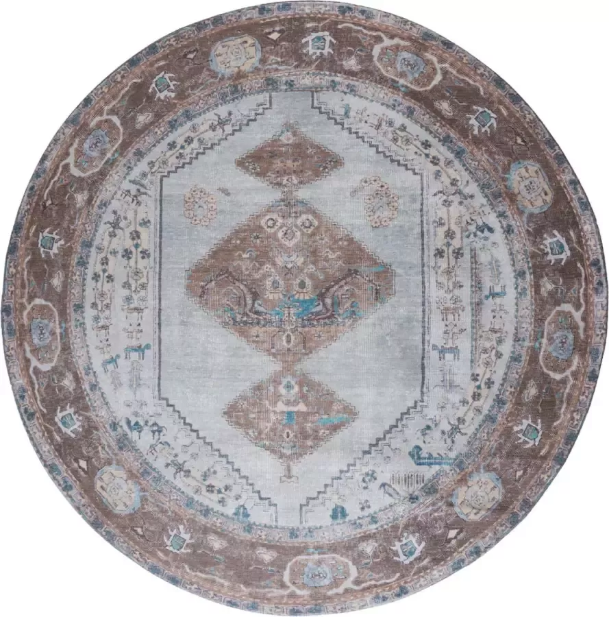 Veer Carpets Vloerkleed Karaca Blue|Brown 06 Rond ø120 cm