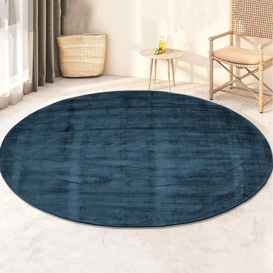 Velaar Milan Königlich Viscose Vloerkleed Rond Laagpolig Donkerblauw 115 CM ROND