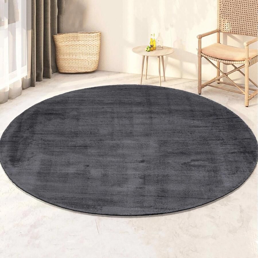 Velaar Milan Königlich Viscose Vloerkleed Rond Laagpolig Donkergrijs 115 CM ROND