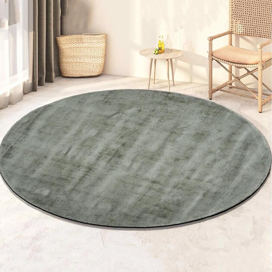 Velaar Milan Königlich Viscose Vloerkleed Rond Laagpolig Donkergroen 115 CM ROND