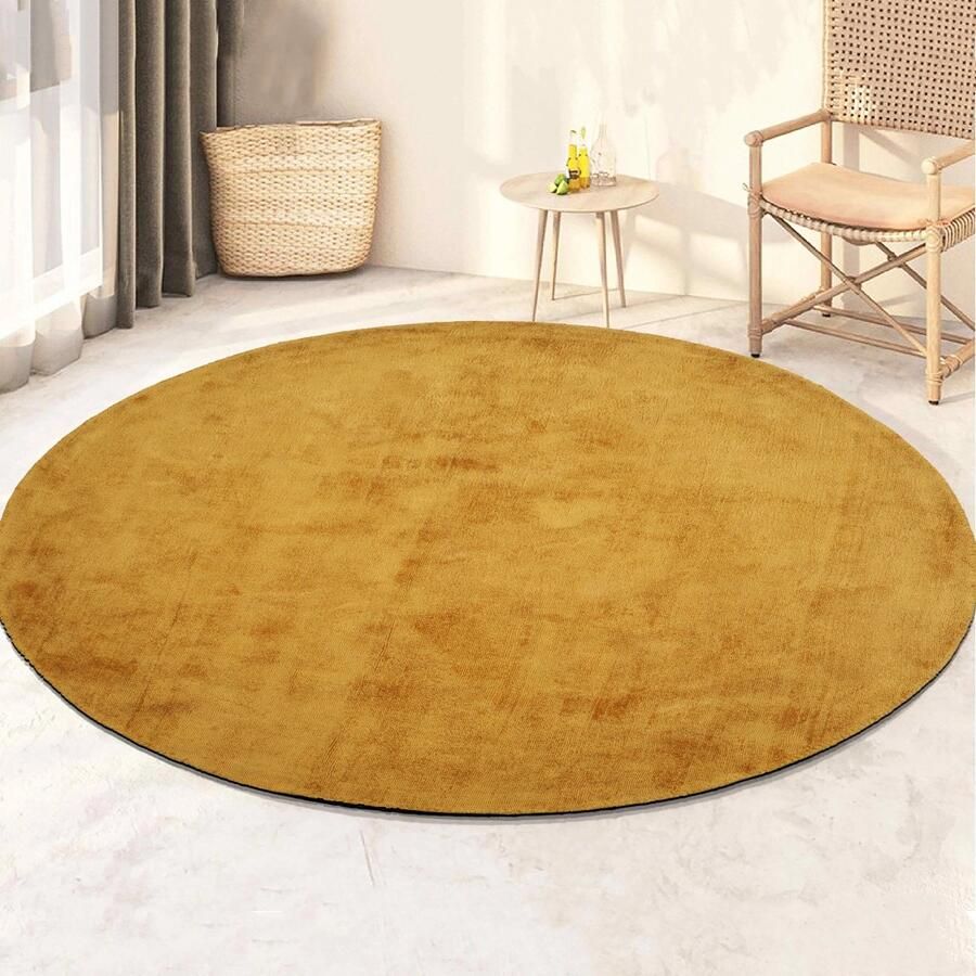 Velaar Milan Königlich Viscose Vloerkleed Rond Laagpolig Mosterdgeel 115 CM ROND