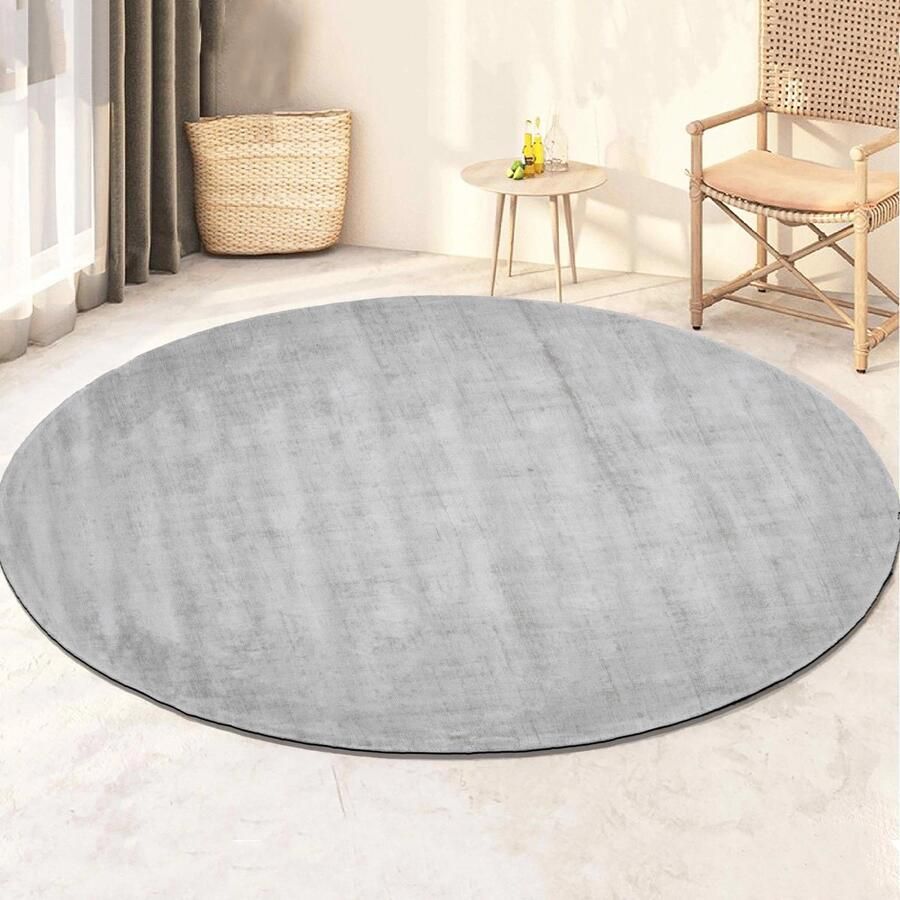 Velaar Milan Königlich Viscose Vloerkleed Rond Laagpolig Zilver 115 CM ROND