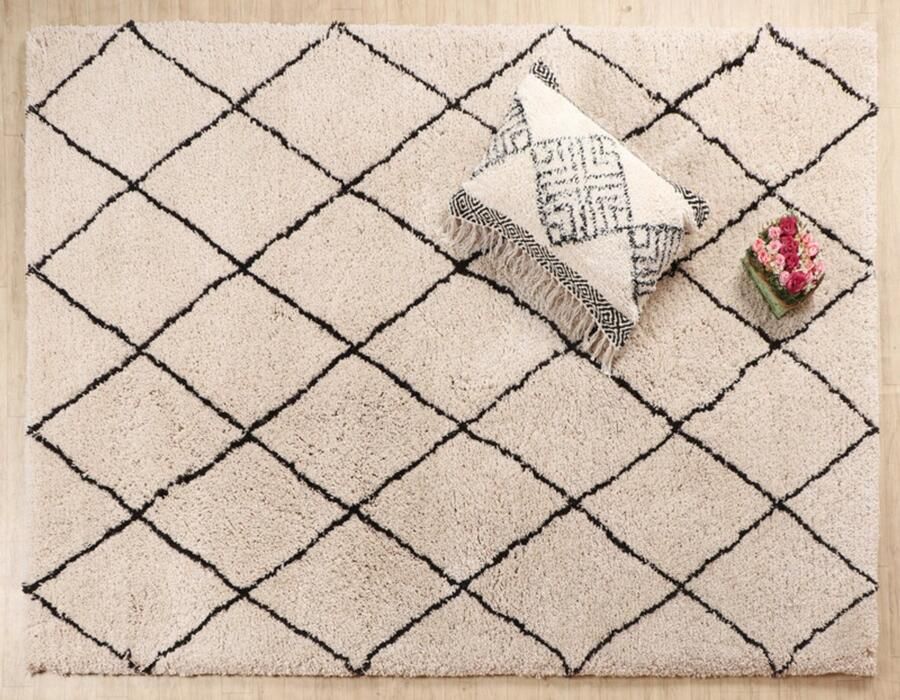 Velaar Vloerkleed Berlin Hoogpolig Geruit Fluffy Berber Zwart Wit 160x230 CM