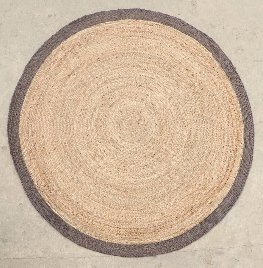 Velaar Vloerkleed Jaipur Jute Rond Tapijt 100% Jute Beige Zwart 150 CM ROND