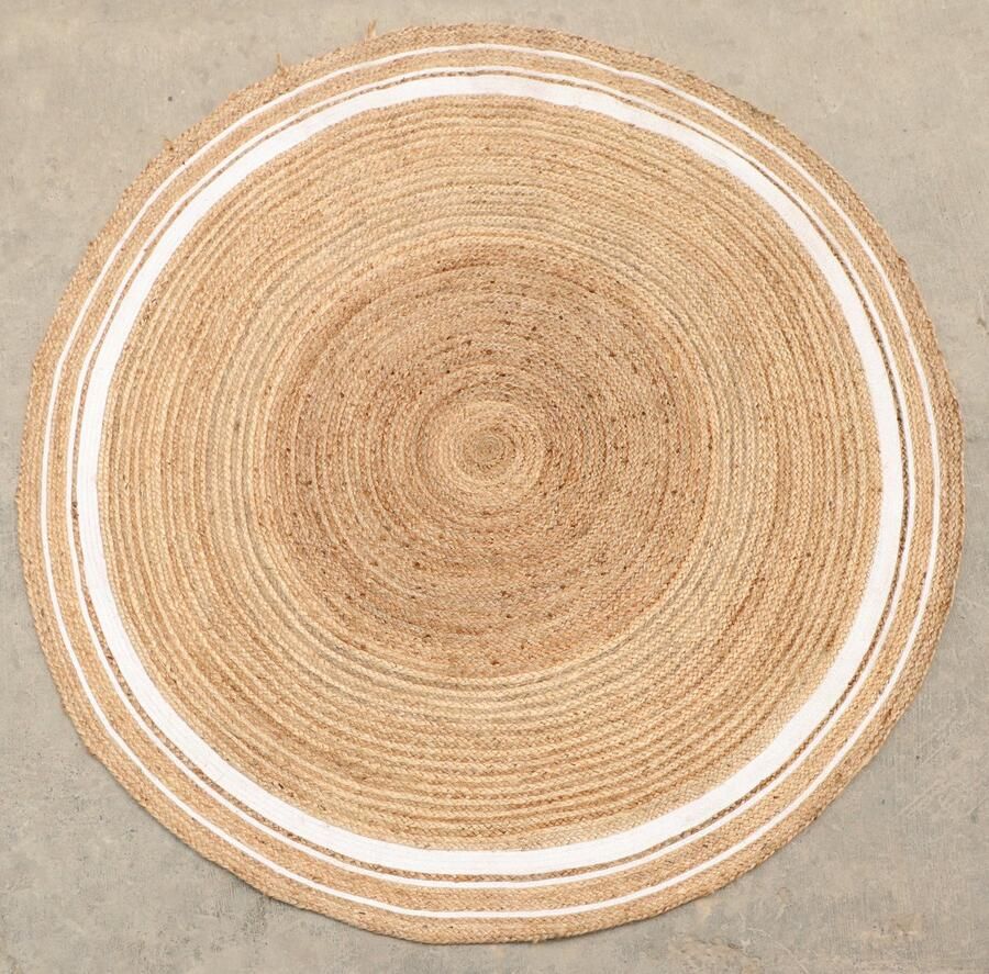 Velaar Vloerkleed Jaipur Jute Rond Tapijt 100% Jute Natur Wit 150 CM ROND