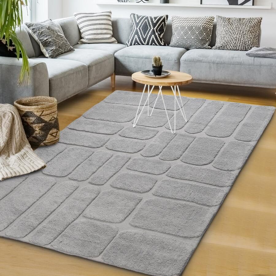 Velaar Outlet 100% Wol Japandi Vloerkleed Bermuda 100% Wol Laagpolig Tapijt Grijs 160x230 CM - Foto 2