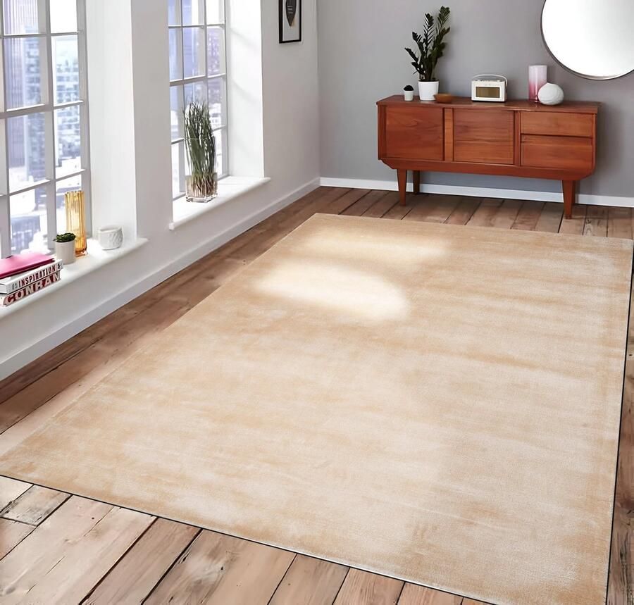 Velaar Vloerkleed Vanessa Beige – Luxe Viscose Laagpolig Modern Tapijt 195x300 CM