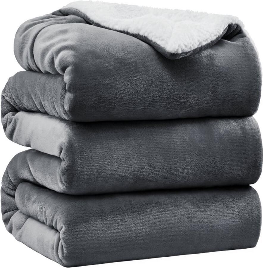 Veloura Luxe Fleece Deken 220x240 cm Superzacht Plaid voor Bank Bed of Woonkamer Decoratie Dekens Plaids Dekentje – Dubbelzijdige Fleece & Teddy Deken Hypoallergeen Wasbaar Grijs