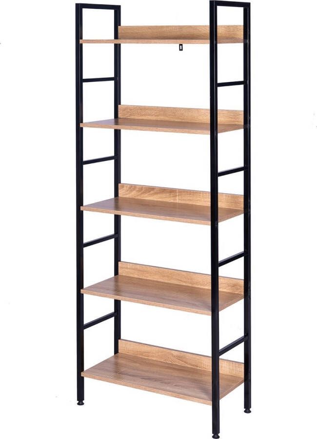 Velox Boekenkast met 5 Lagen Opbergkast Wandkast Ladderrek Licht Eik Zwart 60x27.5x160 cm