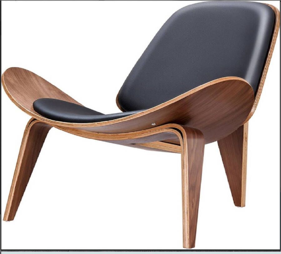 Velox Design Lounge Stoel Walnoot Hout Lederen Kussen – Loungestoelen – Loungestoel Binnen – Fauteuil – Kuipstoel – Stoel – Lounge Stoel – Design Fauteuil – Design Eetkamerstoel – Zwart