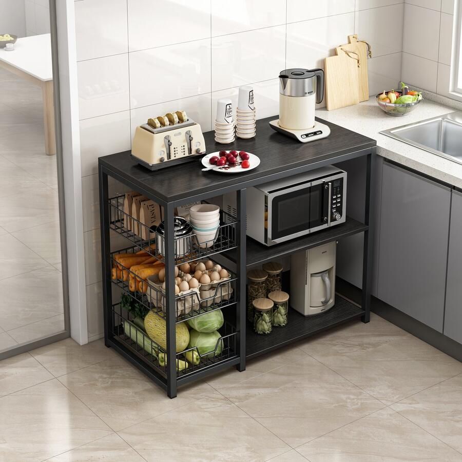 Velox Goods Keukenplanken Stevig Opbergrek Magnetron Fruit Groente standaard voor Thuis Keuken Woonkamer keukeneiland Keuken kast Keuken Organizer Keuken Werkblad Magnetronkast Keukenkast