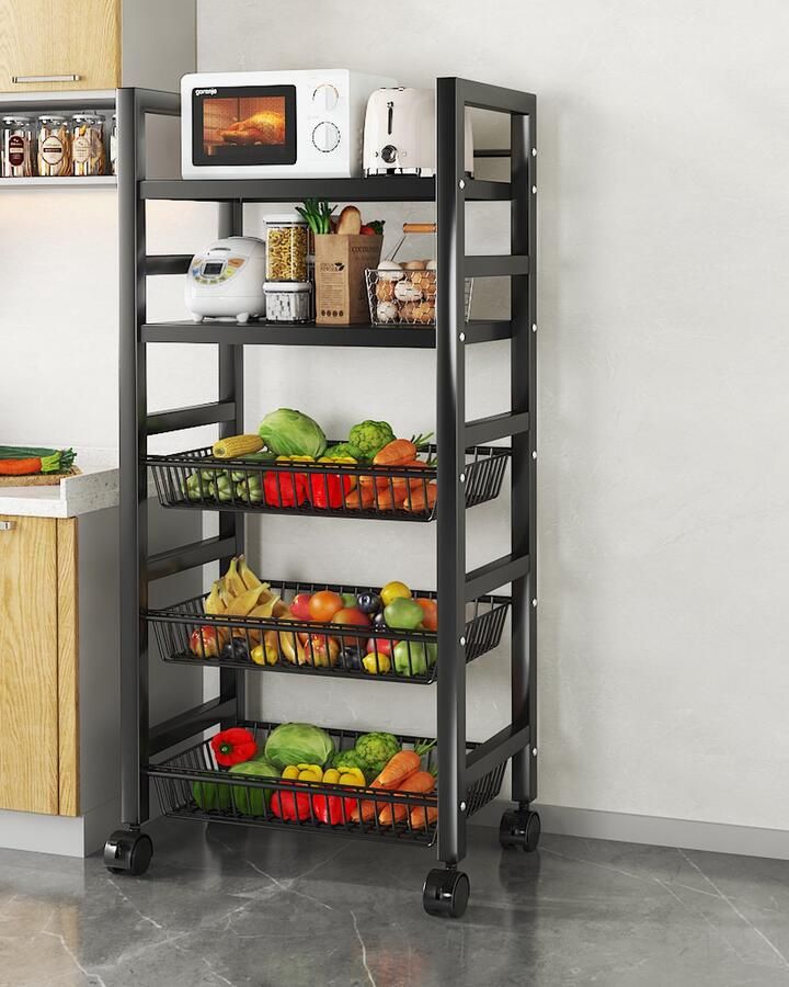 Velox Goods Keukenplanken Stevig Opbergrek Magnetron Fruit Groente standaard voor Thuis Keuken Woonkamer Staand rek Keuken kast Keuken Organizer Keuken Opslag Magnetronkast Keukenkast