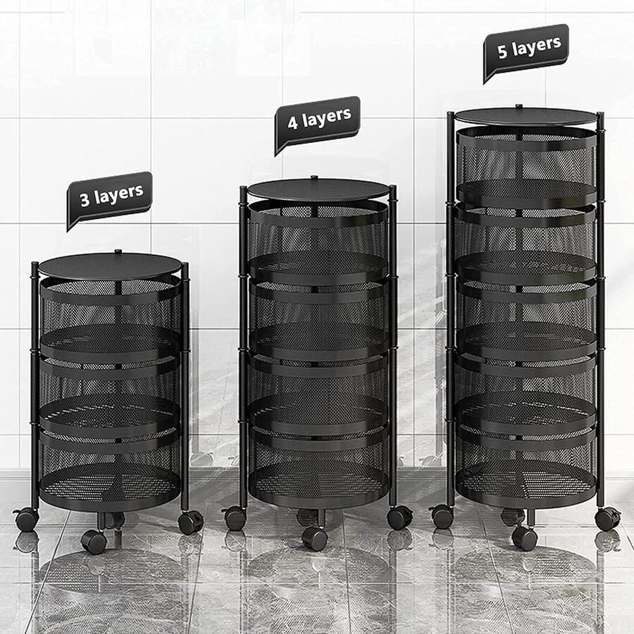 Velox Goods Opbergrek Keuken Groenterek 5-laags Fruitmand met Wielen Keuken Roterende Groente Mand Vloerstaande Multi-Layer Schaal Keuken Opbergrek Fruitschaal Groentemand Fruit Opbergmand- – Aanrecht Organiser – Aardappelbak