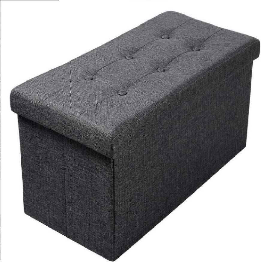 Velox Grote Poef met Opbergruimte Hocker Poef Opbergpoef Stevig Stijlvol & Opvouwbaar Donkergrijs Linnen 76 x38 cm