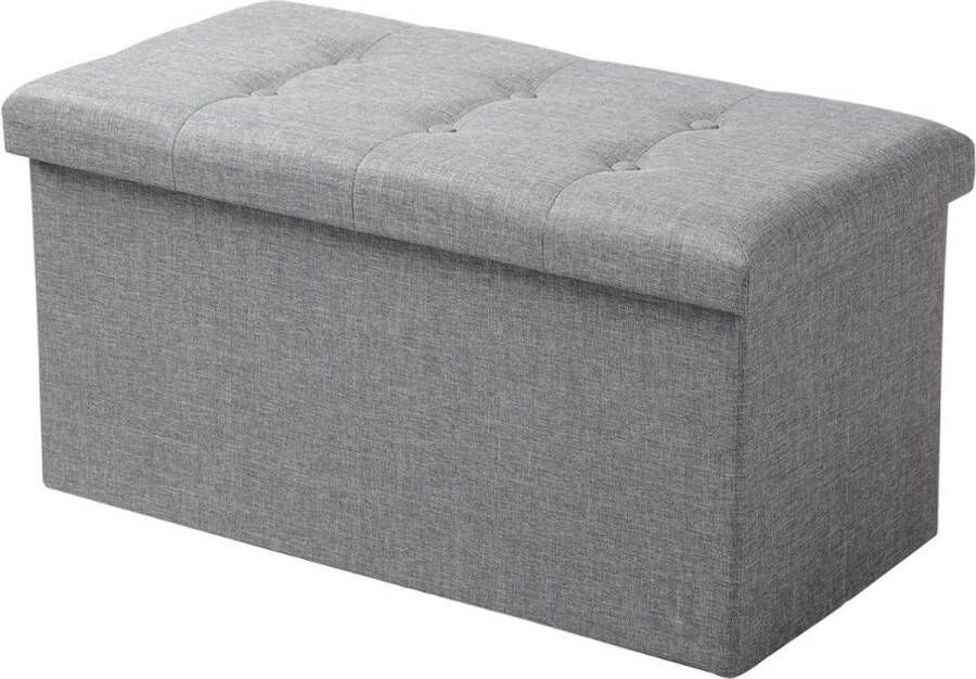 Velox Grote Poef met Opbergruimte Hocker Poef Opbergpoef Stevig Stijlvol & Opvouwbaar Lichtgrijs Linnen 76 x38 cm