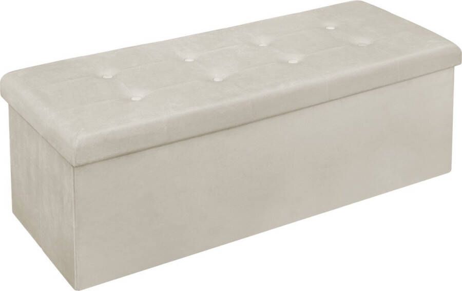 Velox Grote Poef met Opbergruimte Hocker Poef Opbergpoef Stevig Stijlvol & Opvouwbaar Wit Velvet 110 x 37.5 x 38cm
