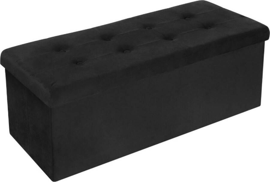 Velox Grote Poef met Opbergruimte Hocker Poef Opbergpoef Stevig Stijlvol & Opvouwbaar Zwart Velvet 110 x 37.5 x 38cm