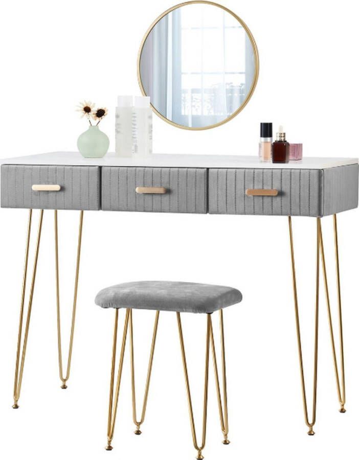 Velox Make-up Tafel Kaptafel Met Spiegel Dressoir Luxe Kaptafel Slaapkamer Moderne look Grijs goud