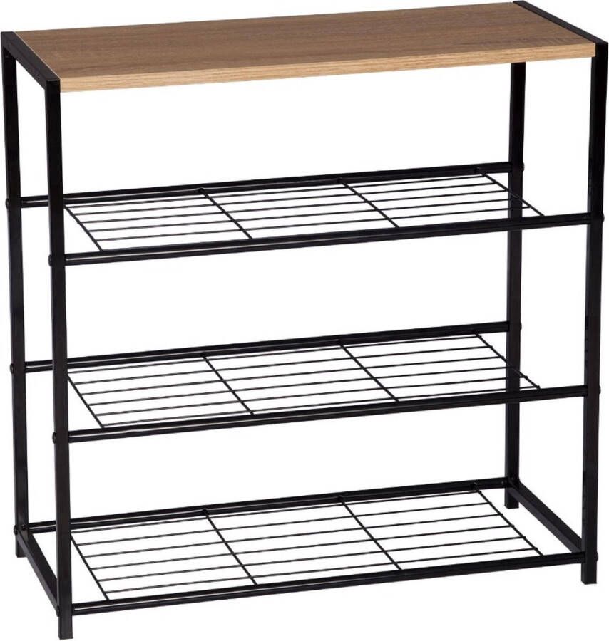 Velox Schoenenrek Schoenenbank van Metaal en Hout Schoenenrekje Gangkast Haltafel Zwart