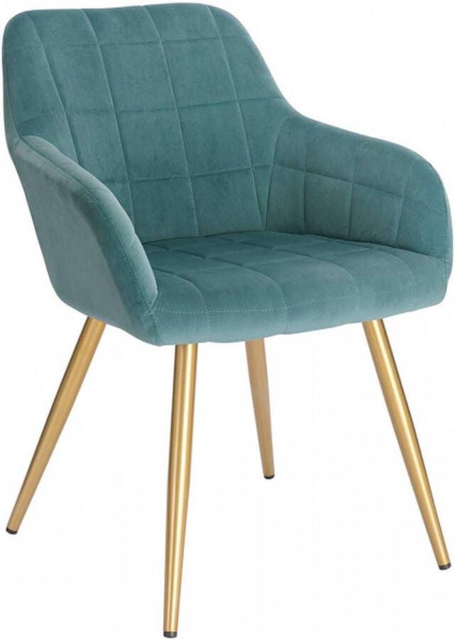 Velox Velvet Eetkamerstoel Gestoffeerd & Met Armleuning 1 stuk Eetkamerstoelen voor bij de Eettafel Turquoise met Gouden Poten