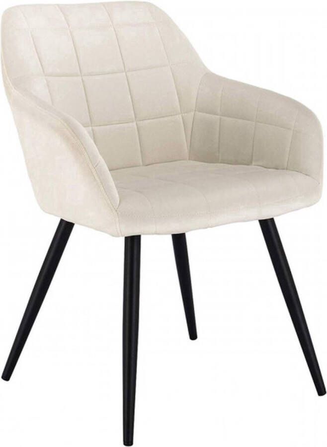 Velox Velvet Eetkamerstoel Gestoffeerd & Met Armleuning 1 stuk Eetkamerstoelen voor bij de Eettafel Creme met Zwarte Poten