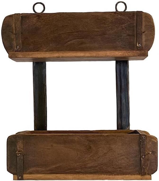 VELTRION Steenmal Rek 2 Laags Wandrek keukenrek kruidenrek Houten Wandplank industrieel Eenvoudig Op te Hangen