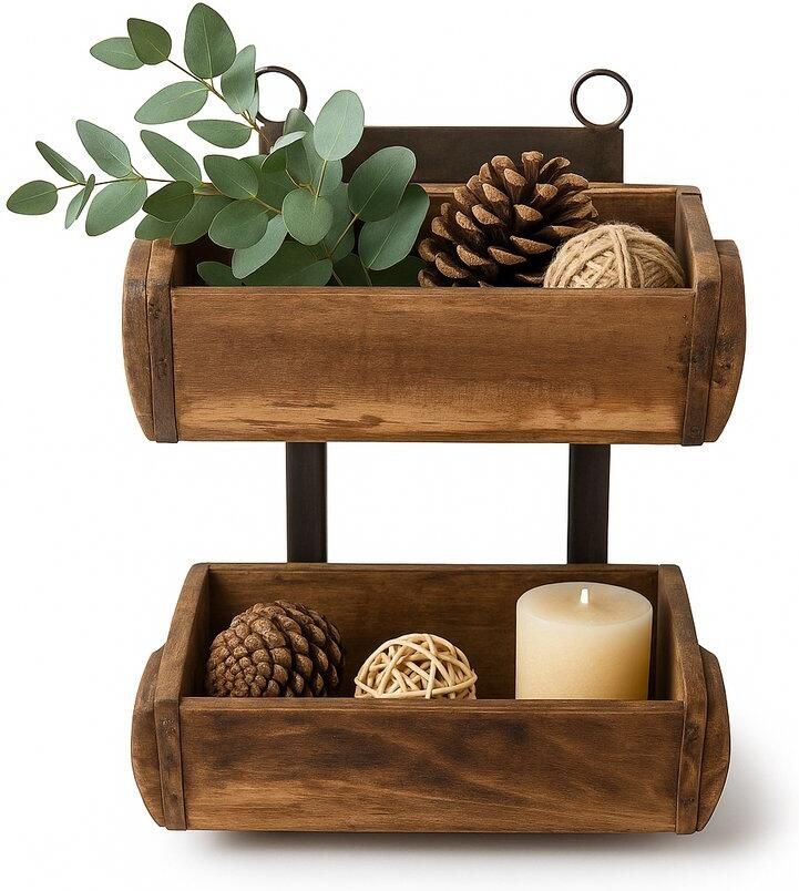 VELTRION Steenmal Rek 2 Laags Wandrek keukenrek kruidenrek Houten Wandplank industrieel Eenvoudig Op te Hangen - Foto 2